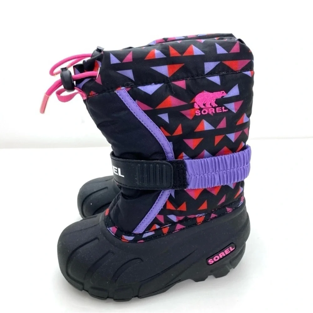 SOREL Youth Flurry Print Winter Snow Shell Boot in purple with Black 1755432010